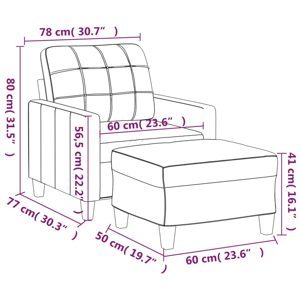 Fauteuil avec tabouret crème 60 cm simili cuir