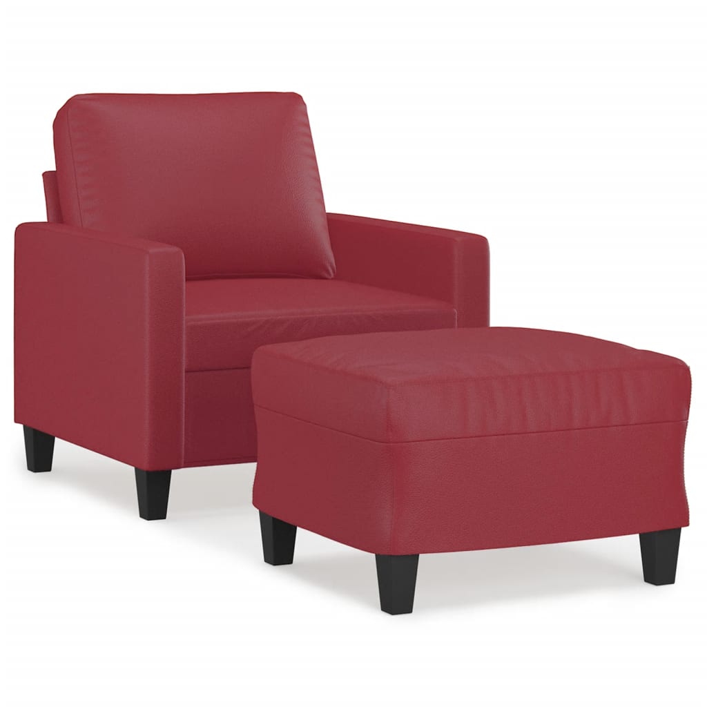 Fauteuil avec tabouret rouge vin 60 cm cuir artificiel