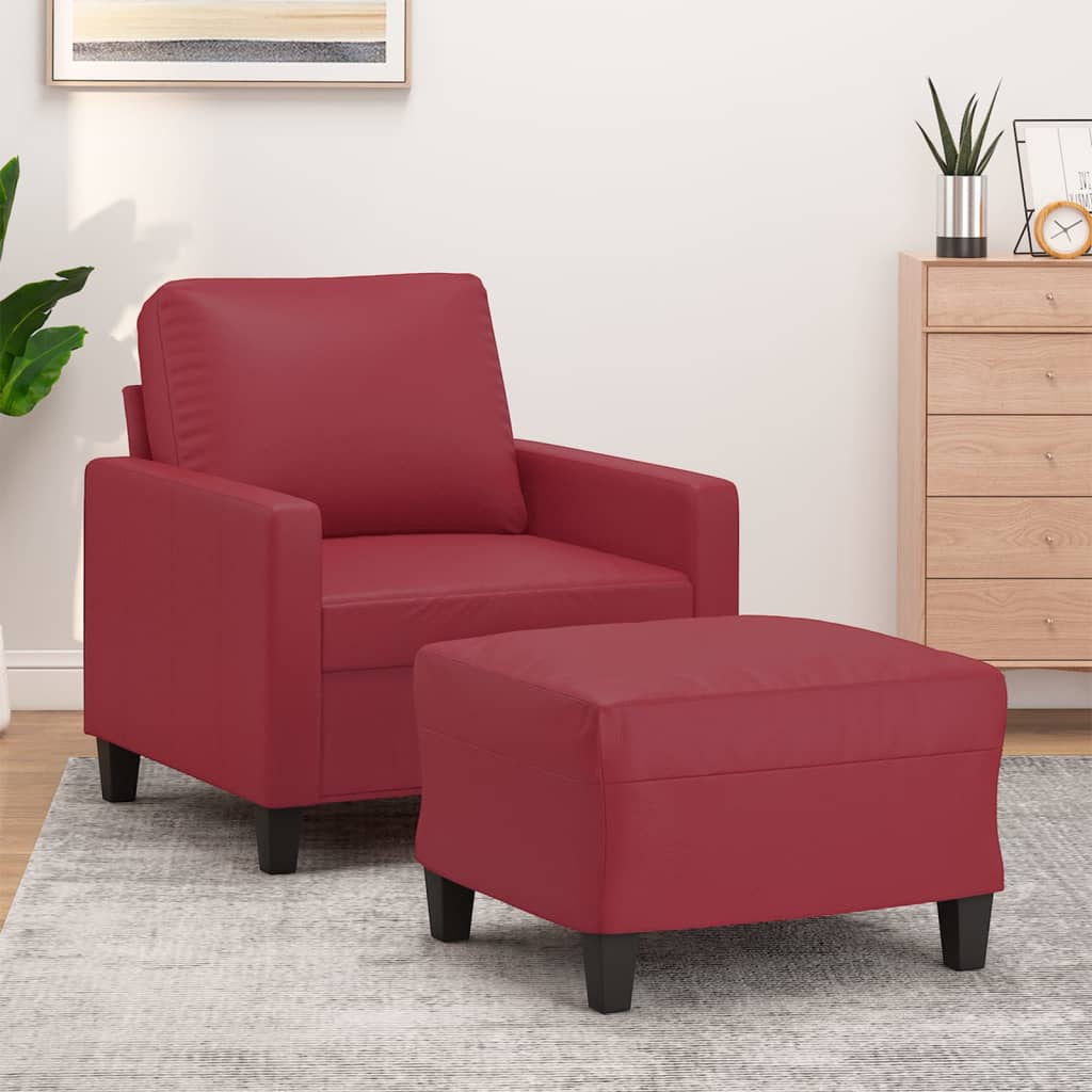 Fauteuil avec tabouret rouge vin 60 cm cuir artificiel