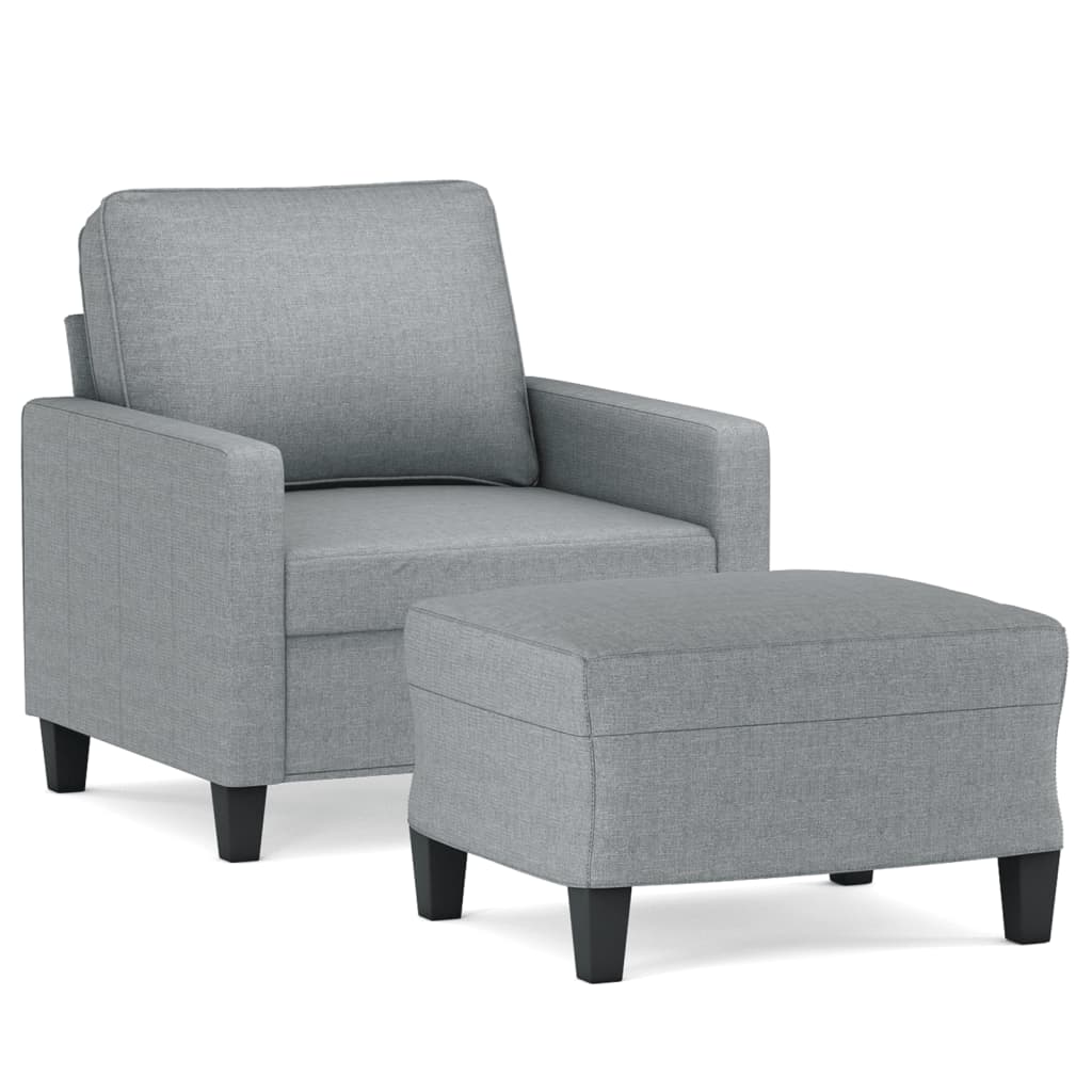 Fauteuil avec tabouret en tissu gris clair 60 cm