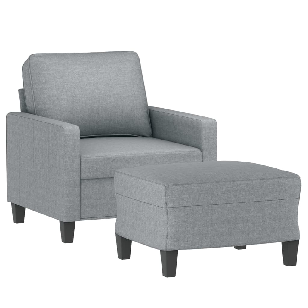 Fauteuil avec tabouret en tissu gris clair 60 cm