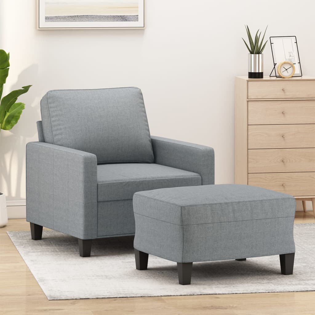 Fauteuil avec tabouret en tissu gris clair 60 cm