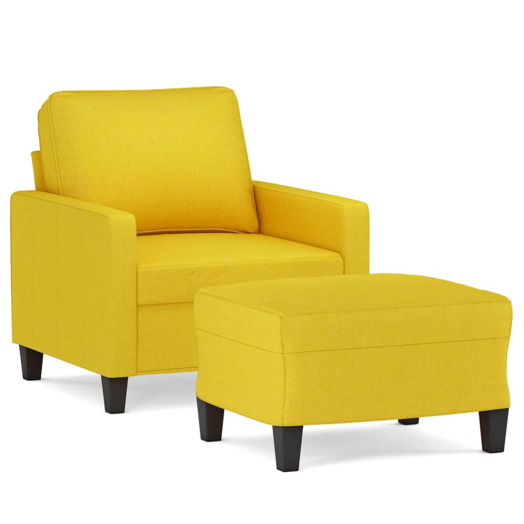 Fauteuil avec tabouret en tissu jaune clair 60 cm