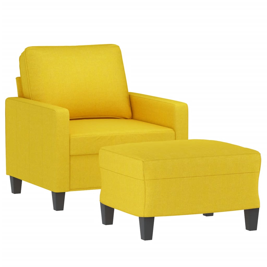 Fauteuil avec tabouret en tissu jaune clair 60 cm