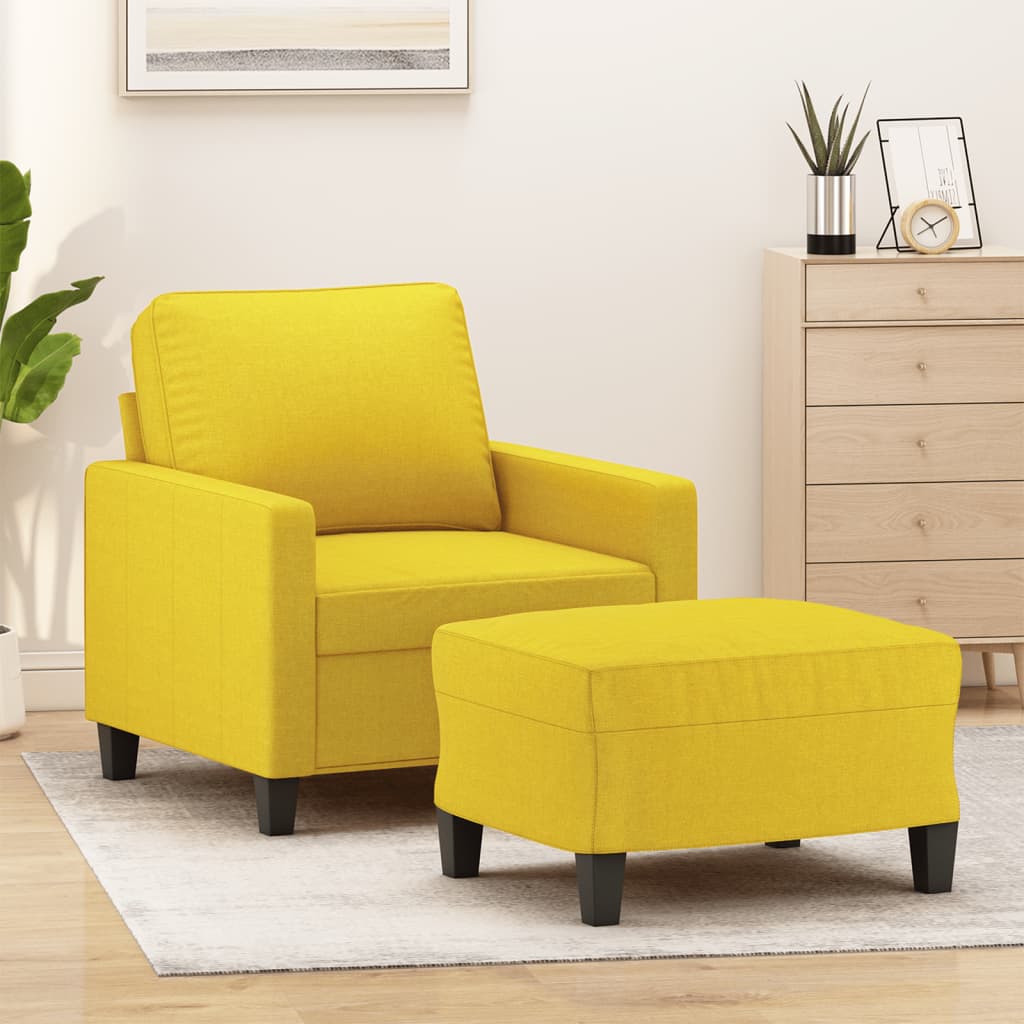 Fauteuil avec tabouret en tissu jaune clair 60 cm
