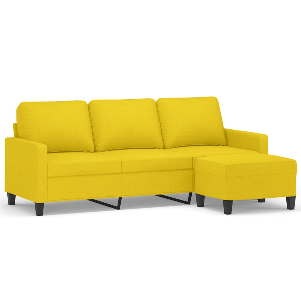 3-seater sofa with footstool light yellow 180 cm fabric