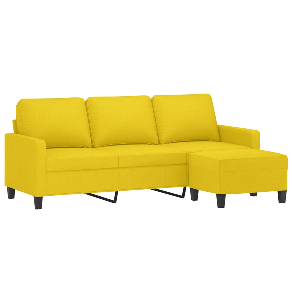 3-seater sofa with footstool light yellow 180 cm fabric