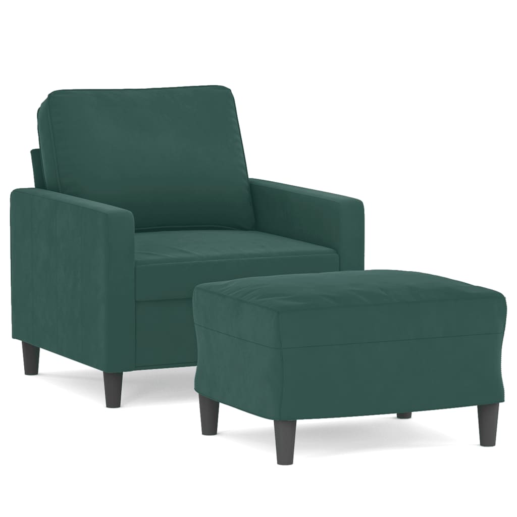 Sessel mit Hocker Dunkelgrün 60 cm Samt