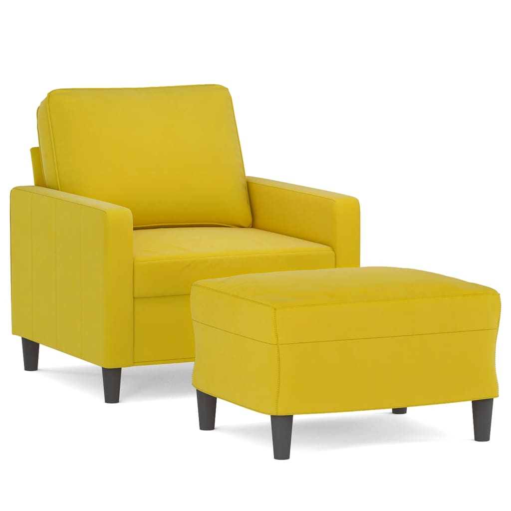Fauteuil avec tabouret en velours jaune 60 cm