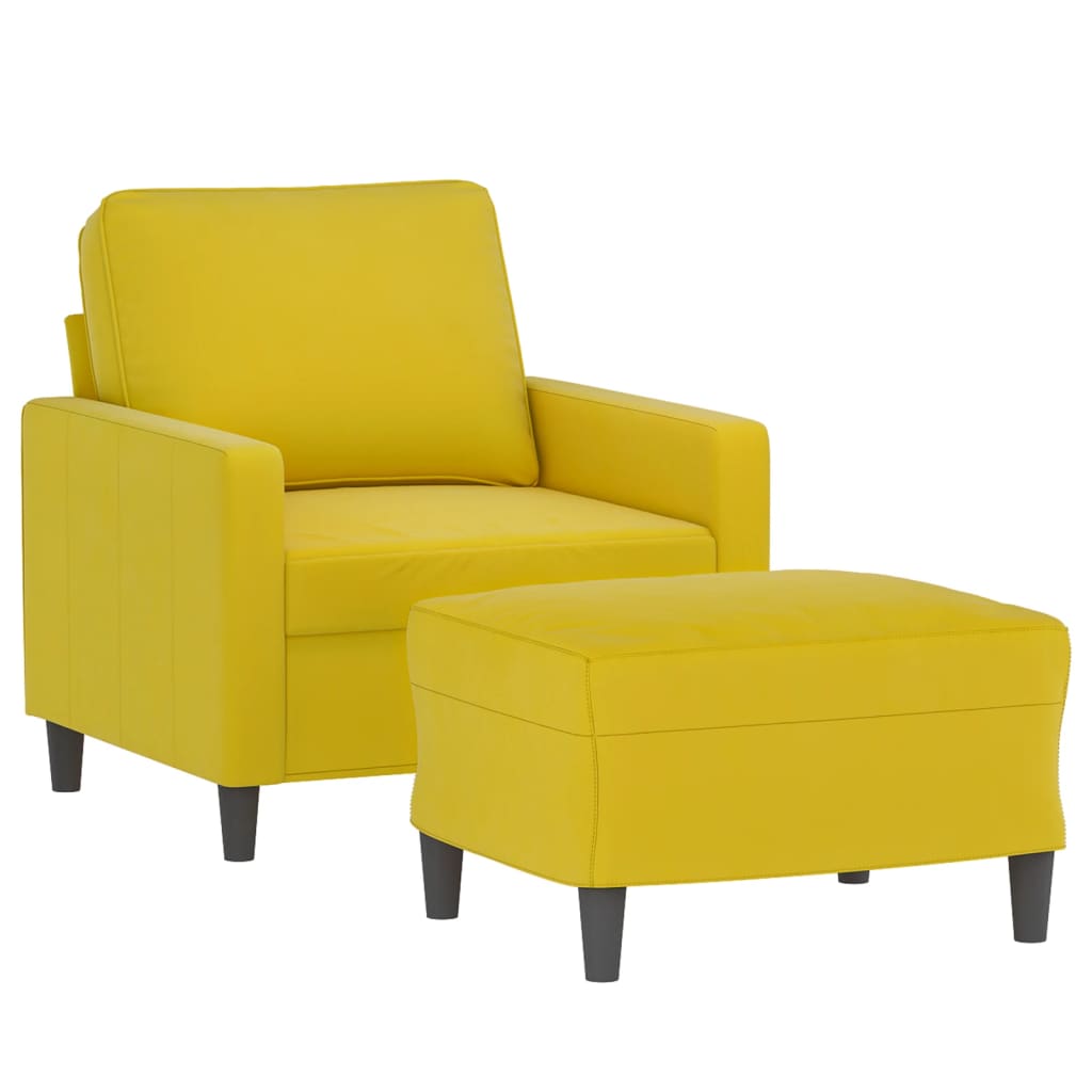 Fauteuil avec tabouret en velours jaune 60 cm