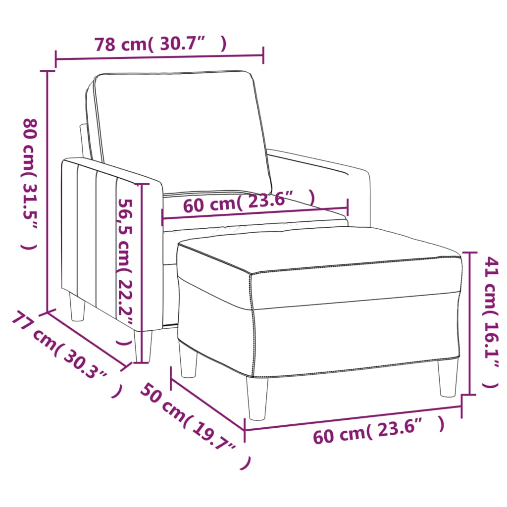 Fauteuil avec tabouret en velours jaune 60 cm