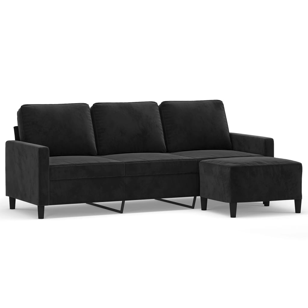 3-seater sofa with footstool black 180 cm velvet