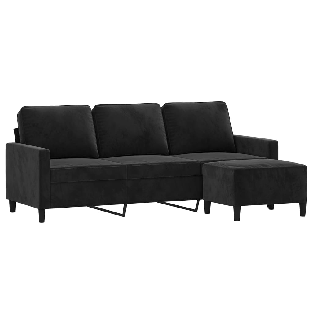 3-seater sofa with footstool black 180 cm velvet