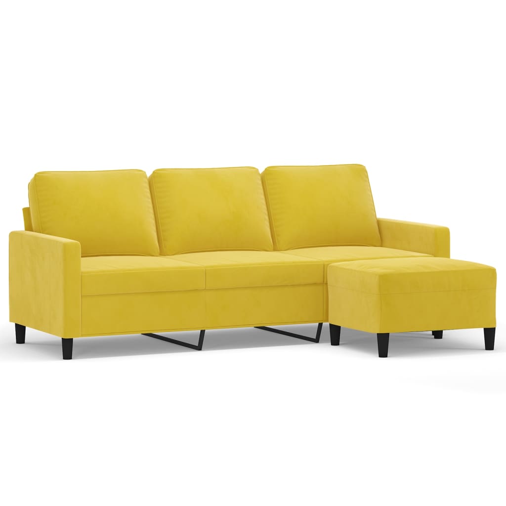 Canapé 3 places avec repose-pieds en velours jaune 180 cm