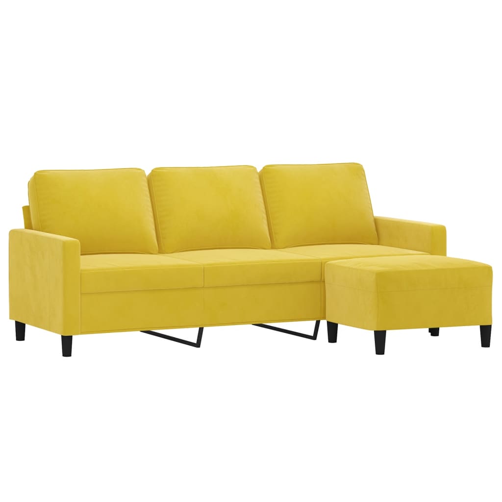 Canapé 3 places avec repose-pieds en velours jaune 180 cm