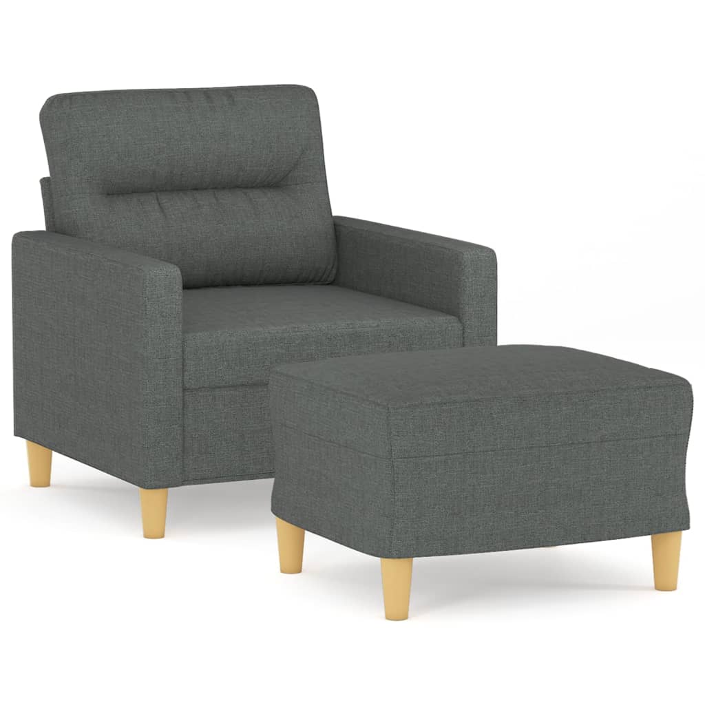 Fauteuil avec tabouret en tissu gris foncé 60 cm
