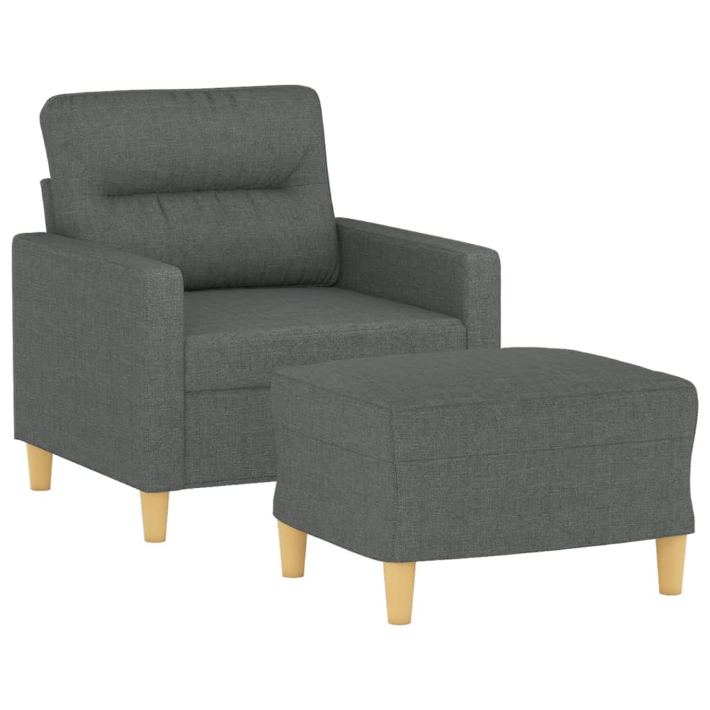Fauteuil avec tabouret en tissu gris foncé 60 cm