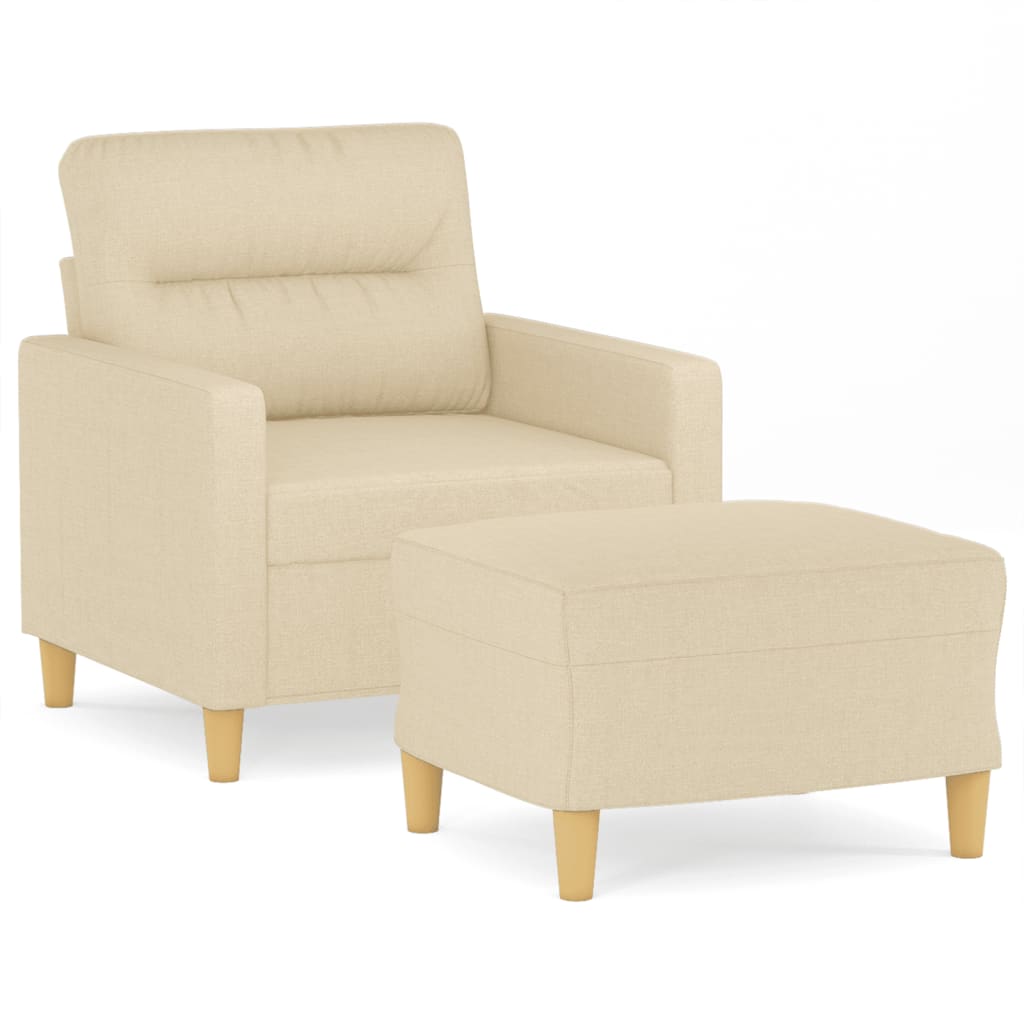 Fauteuil avec tabouret en tissu crème 60 cm