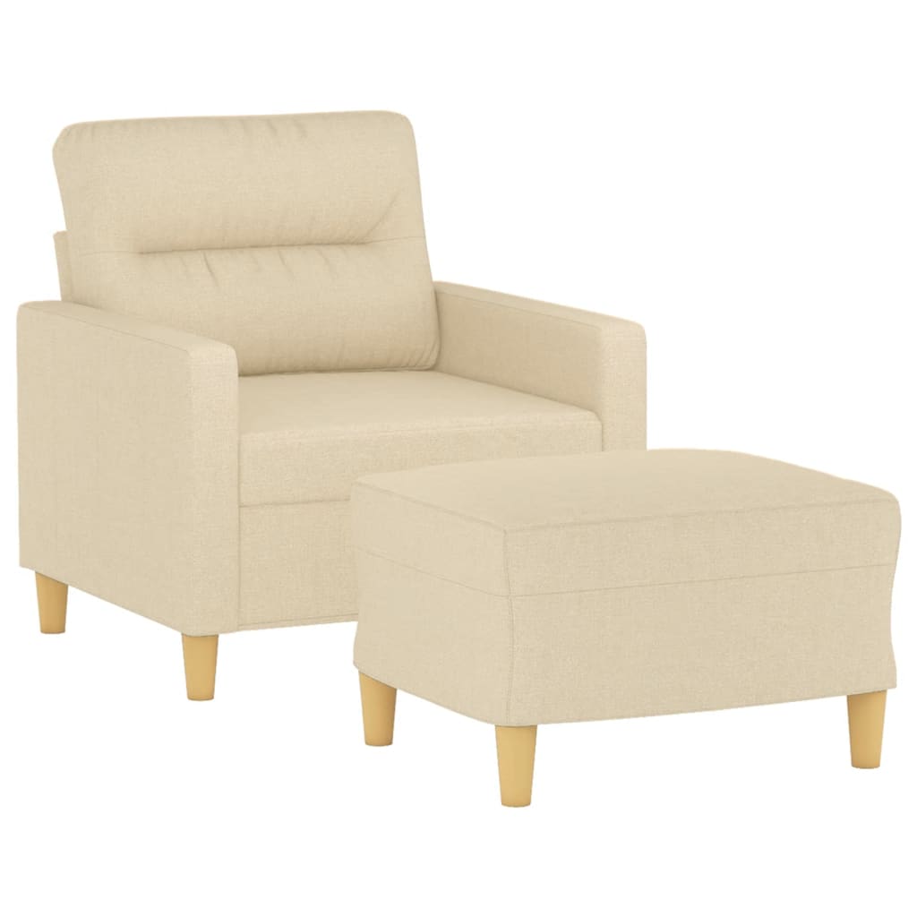 Fauteuil avec tabouret en tissu crème 60 cm