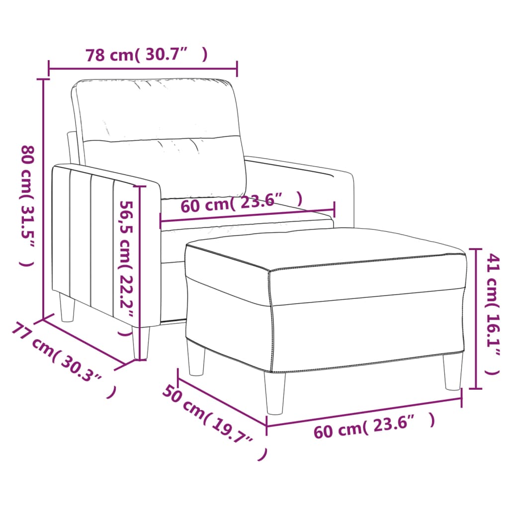 Fauteuil avec tabouret en tissu crème 60 cm