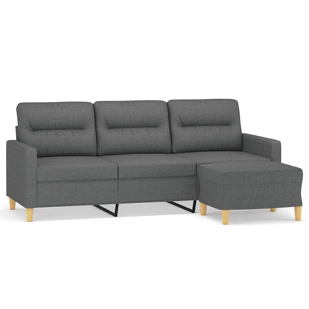 3-seater sofa with footstool dark grey 180 cm fabric