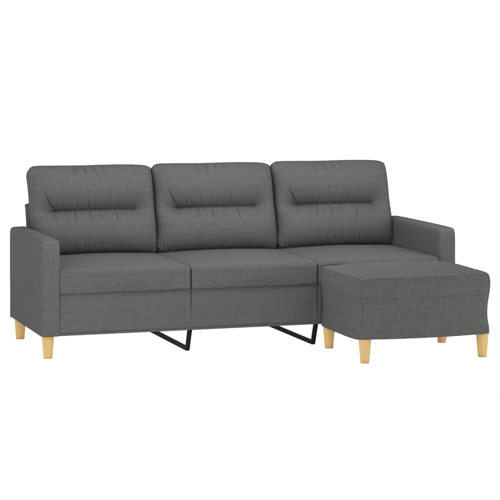 3-seater sofa with footstool dark grey 180 cm fabric