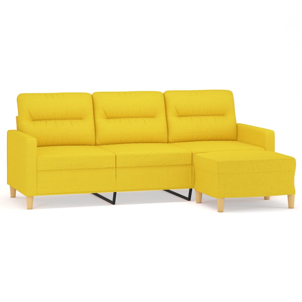 3-seater sofa with footstool light yellow 180 cm fabric