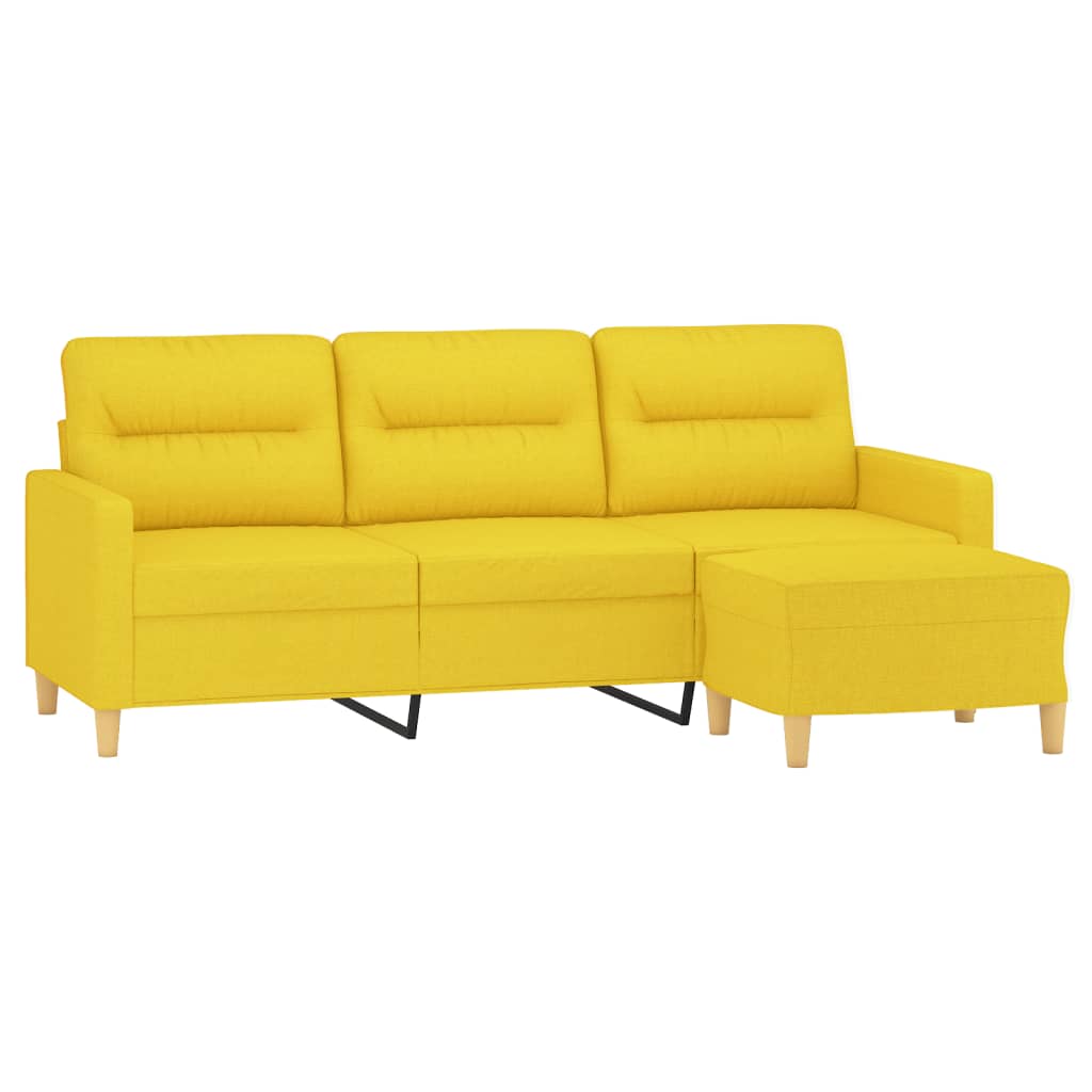 3-seater sofa with footstool light yellow 180 cm fabric