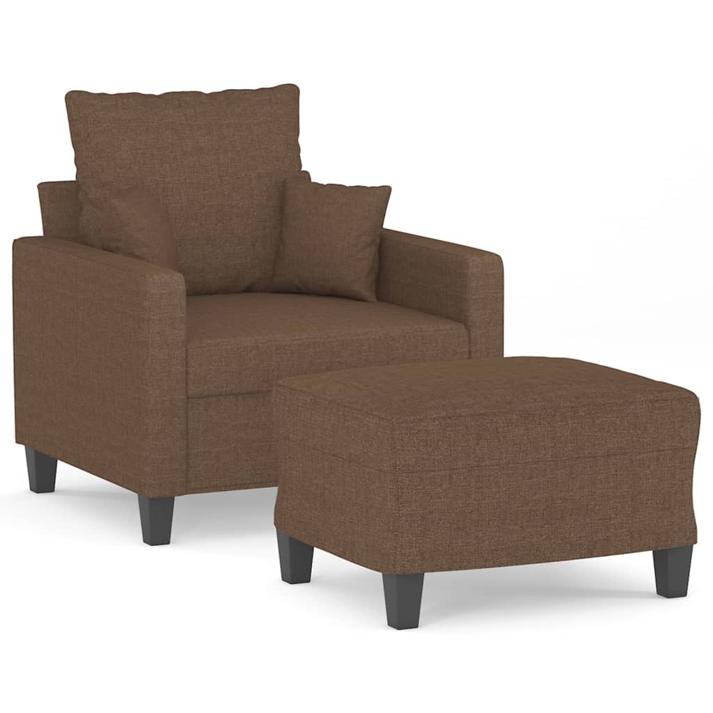 Fauteuil avec tabouret en tissu marron 60 cm