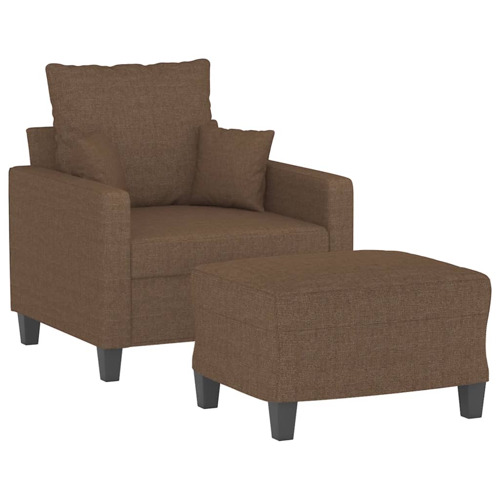 Fauteuil avec tabouret en tissu marron 60 cm