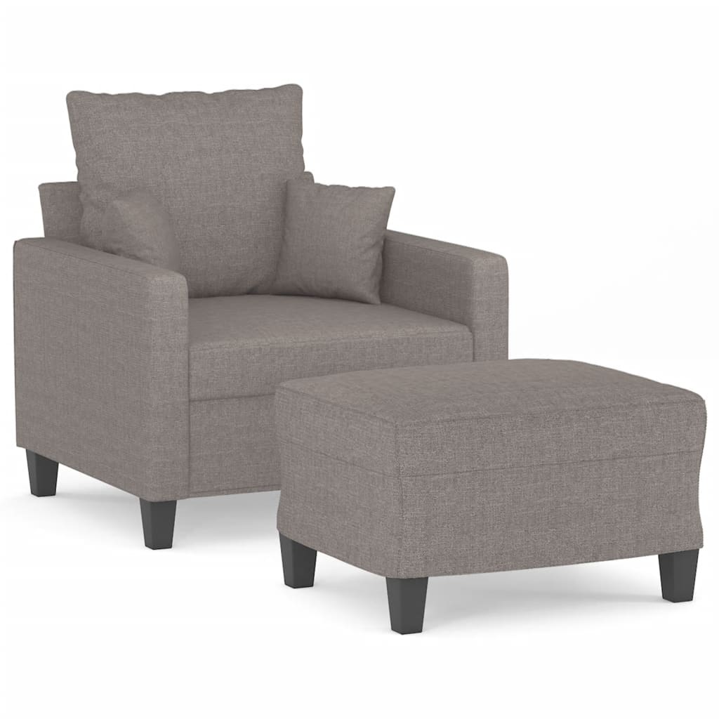Fauteuil avec tabouret en tissu taupe 60 cm