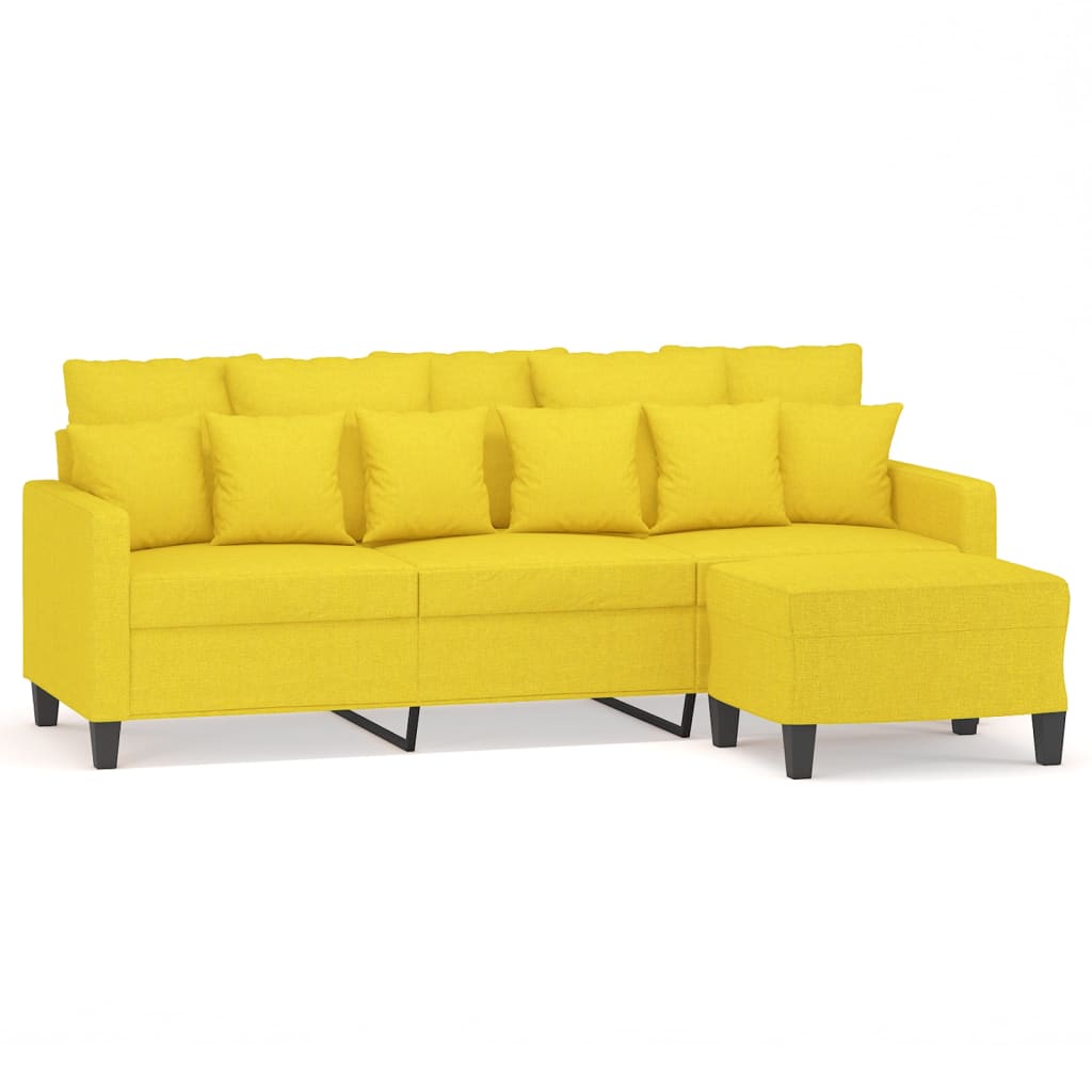 3-seater sofa with footstool light yellow 180 cm fabric