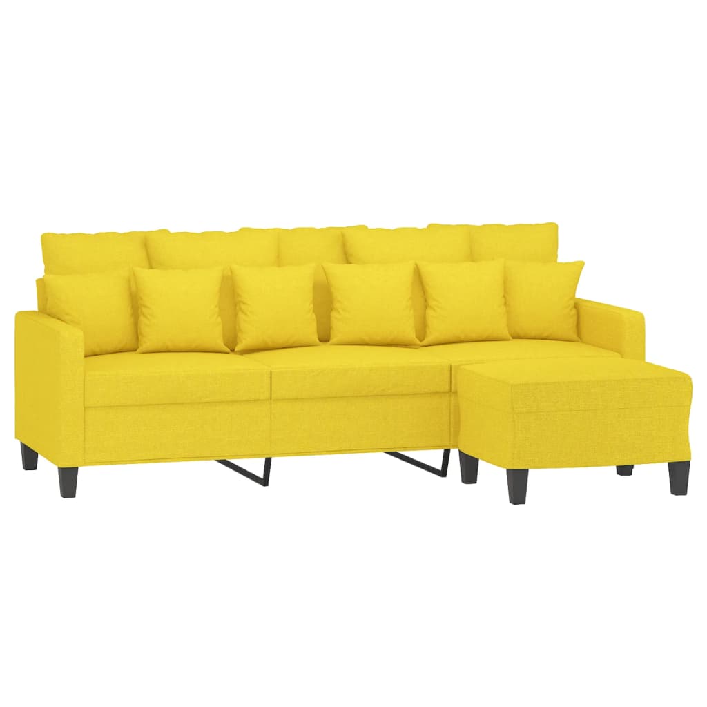 3-seater sofa with footstool light yellow 180 cm fabric