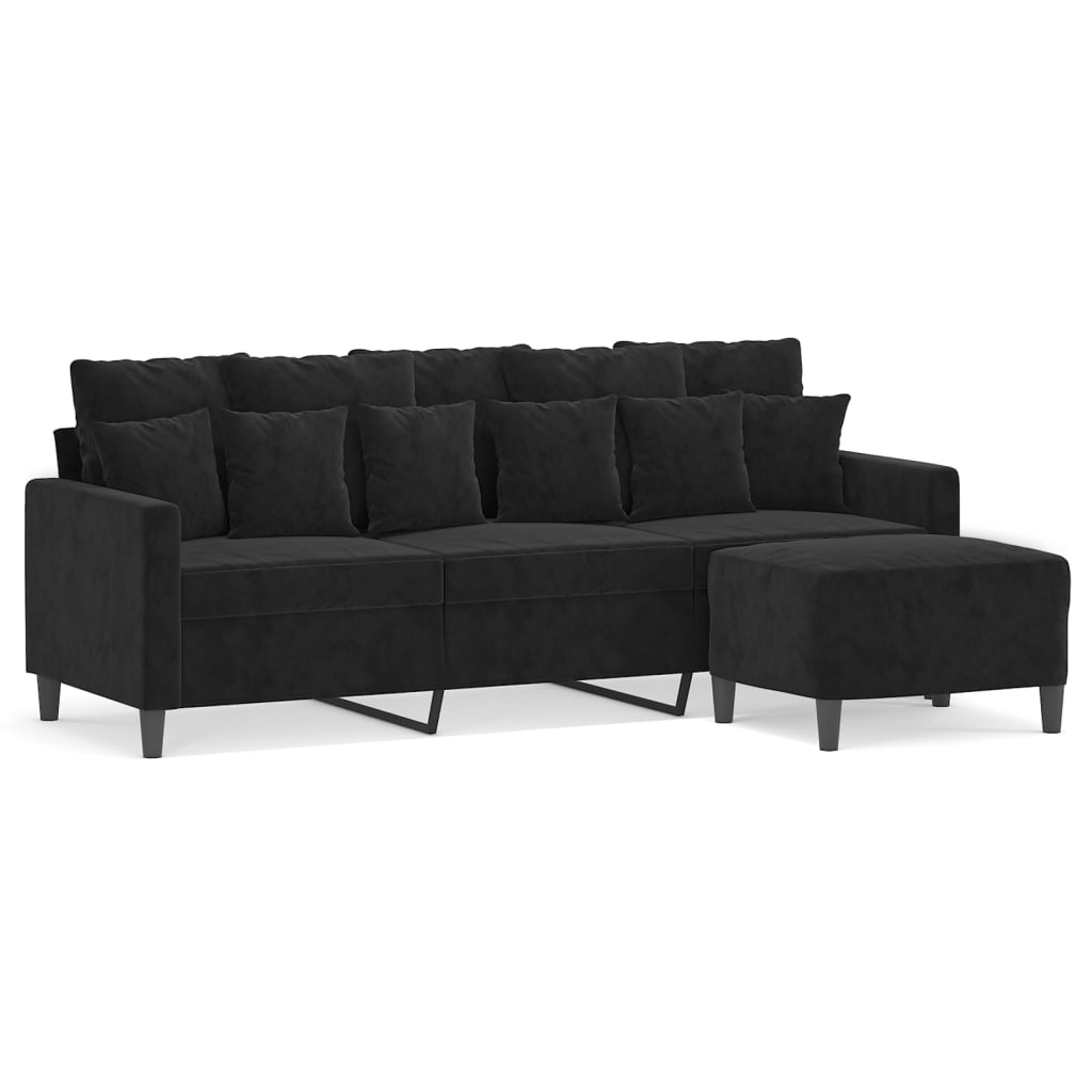3-seater sofa with footstool black 180 cm velvet