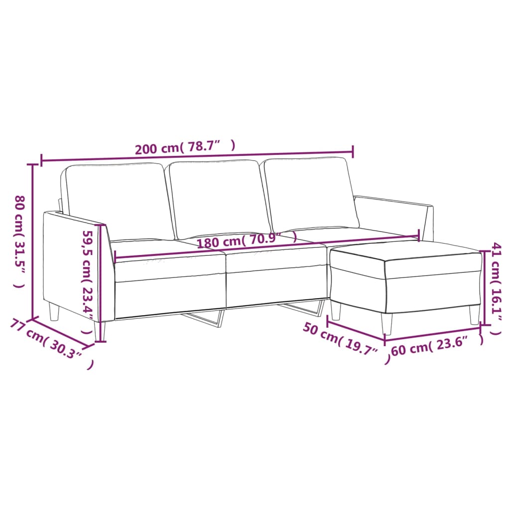 3-Sitzer-Sofa mit Hocker Cappuccino-Braun 180 cm Kunstleder