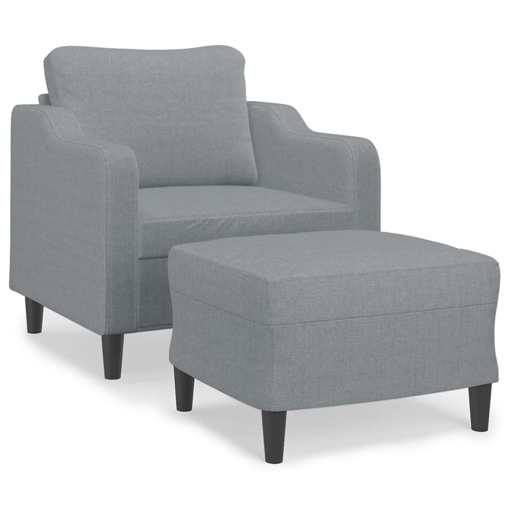 Fauteuil avec tabouret en tissu gris clair 60 cm