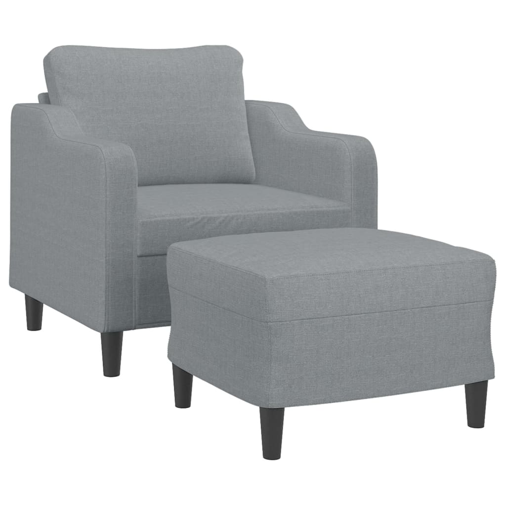 Fauteuil avec tabouret en tissu gris clair 60 cm