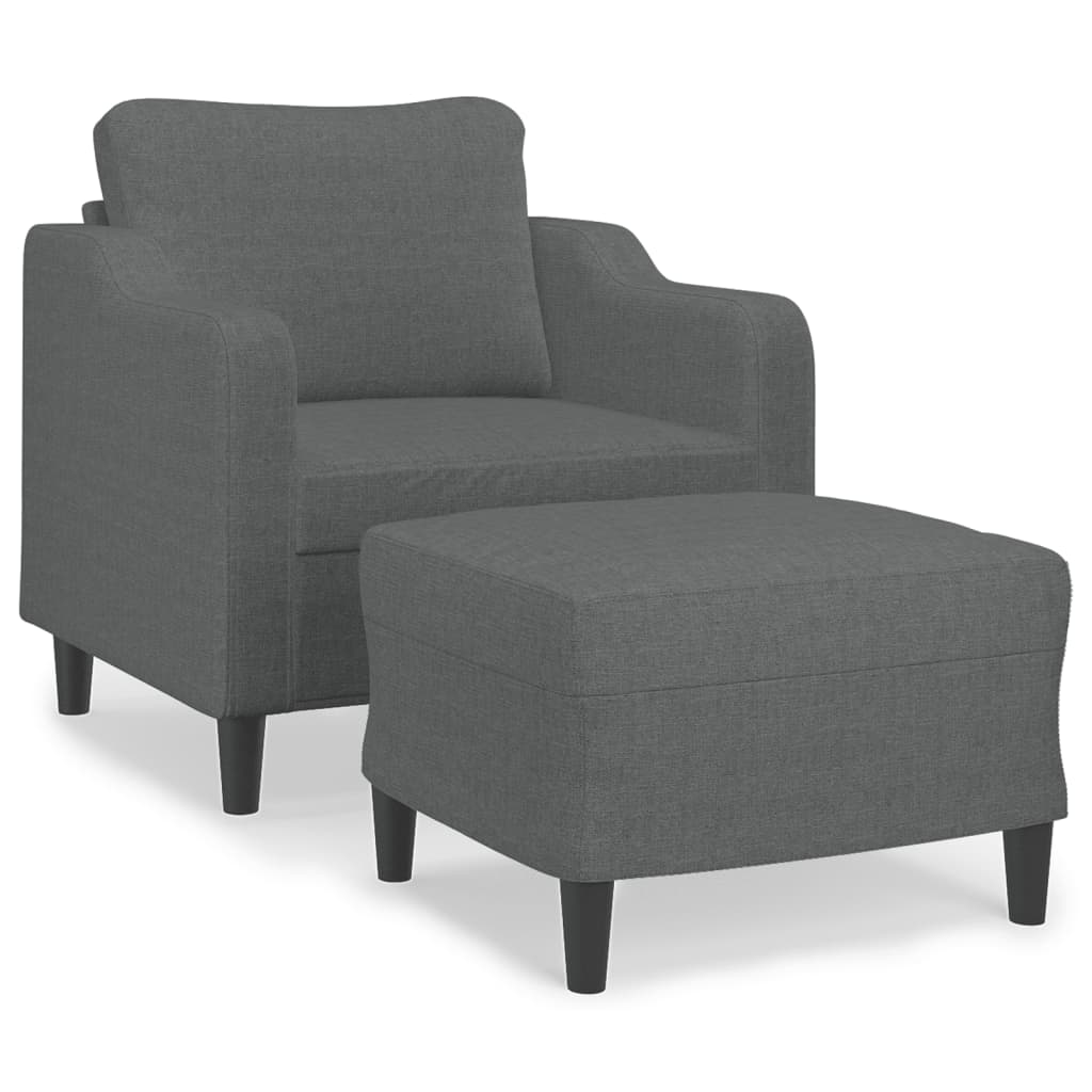 Fauteuil avec tabouret en tissu gris foncé 60 cm