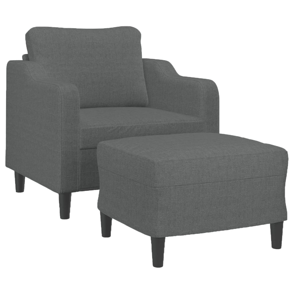 Fauteuil avec tabouret en tissu gris foncé 60 cm
