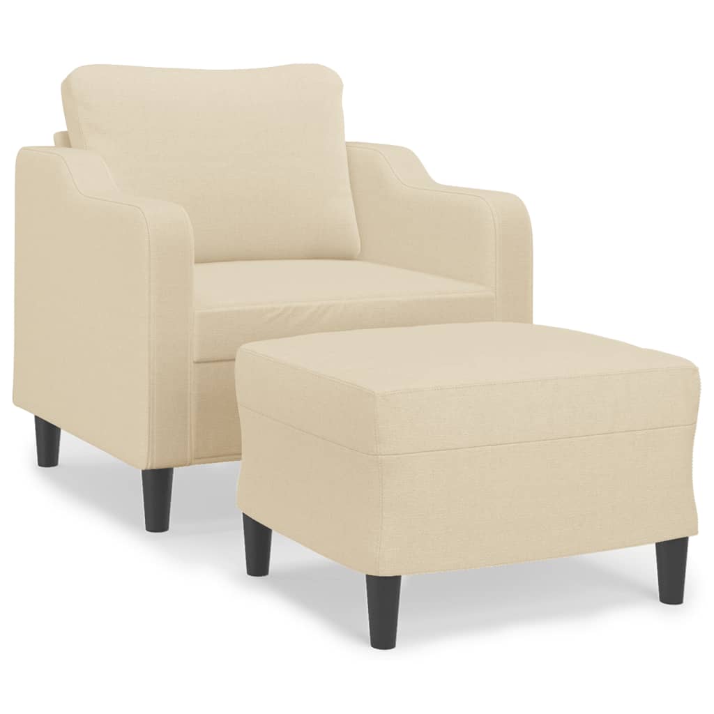 Fauteuil avec tabouret en tissu crème 60 cm