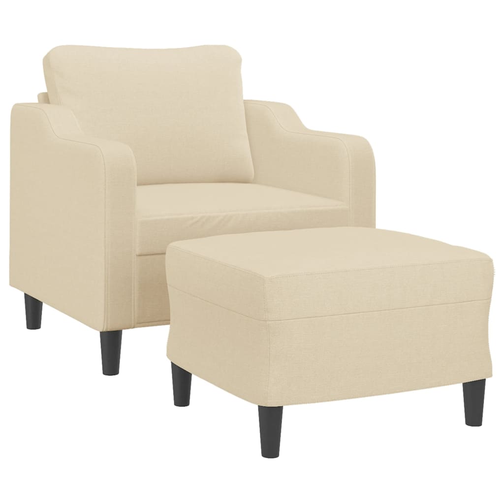 Fauteuil avec tabouret en tissu crème 60 cm