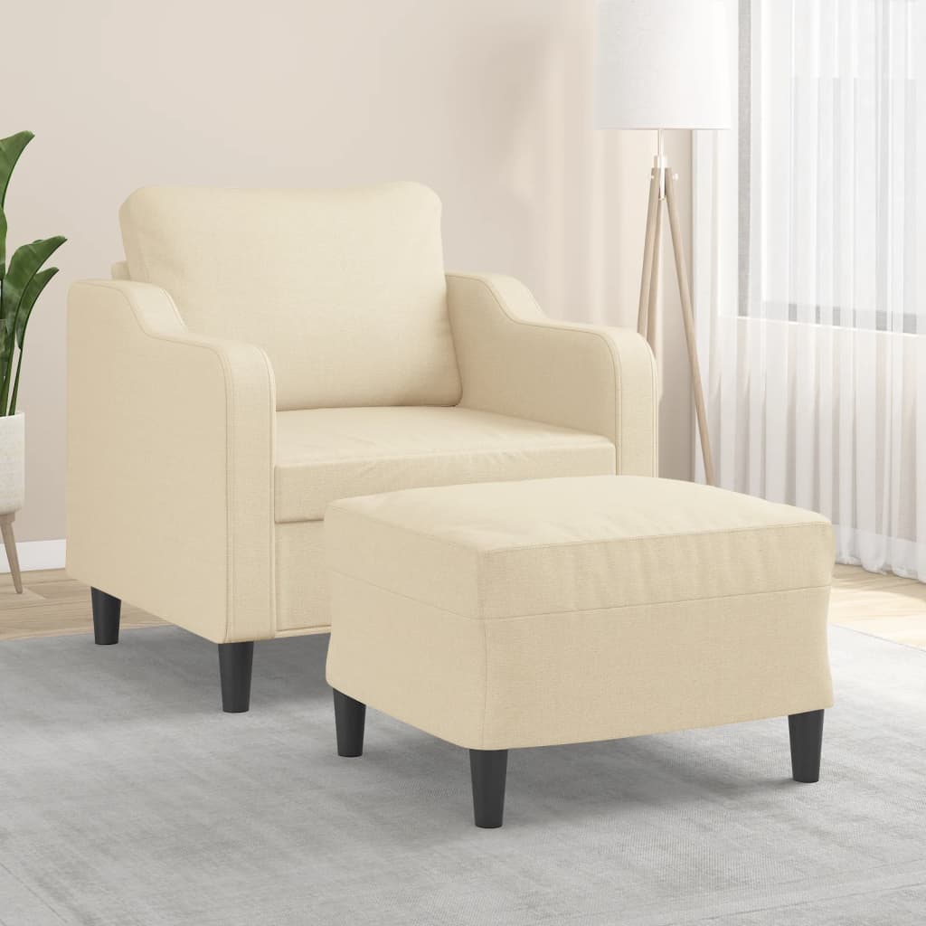 Fauteuil avec tabouret en tissu crème 60 cm