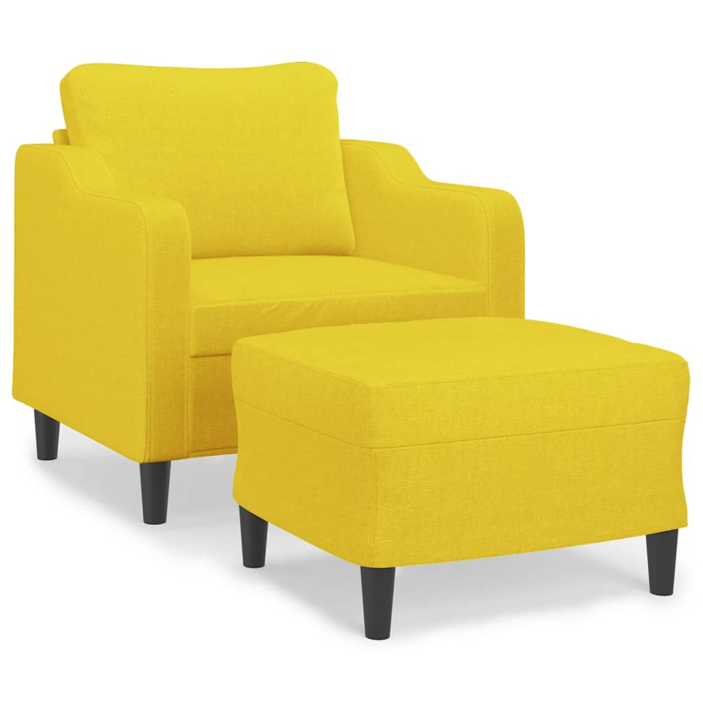 Fauteuil avec tabouret en tissu jaune clair 60 cm