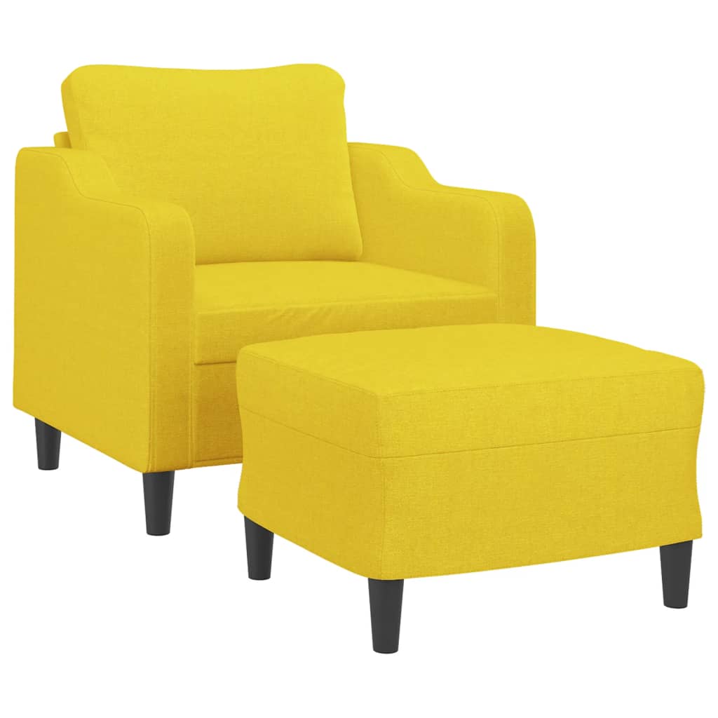 Fauteuil avec tabouret en tissu jaune clair 60 cm