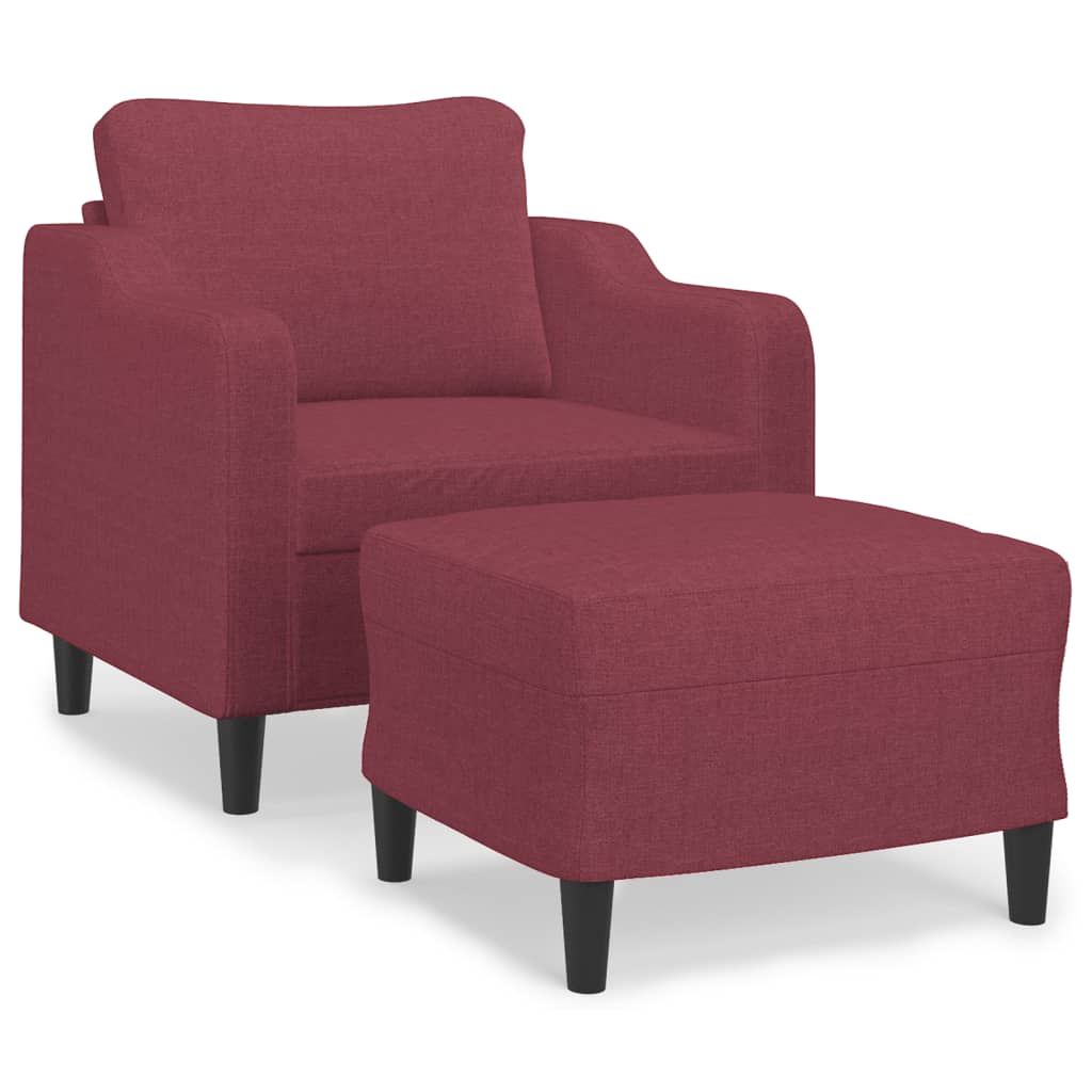 Fauteuil avec tabouret en tissu rouge vin 60 cm