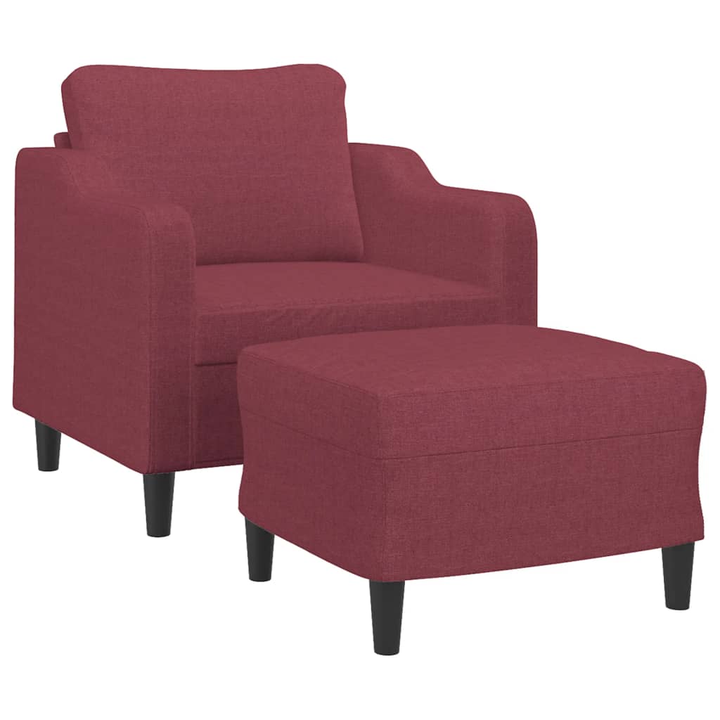 Fauteuil avec tabouret en tissu rouge vin 60 cm