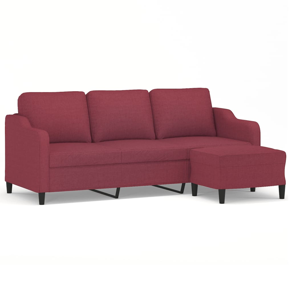 Canapé 3 places avec repose-pieds en tissu rouge vin 180 cm