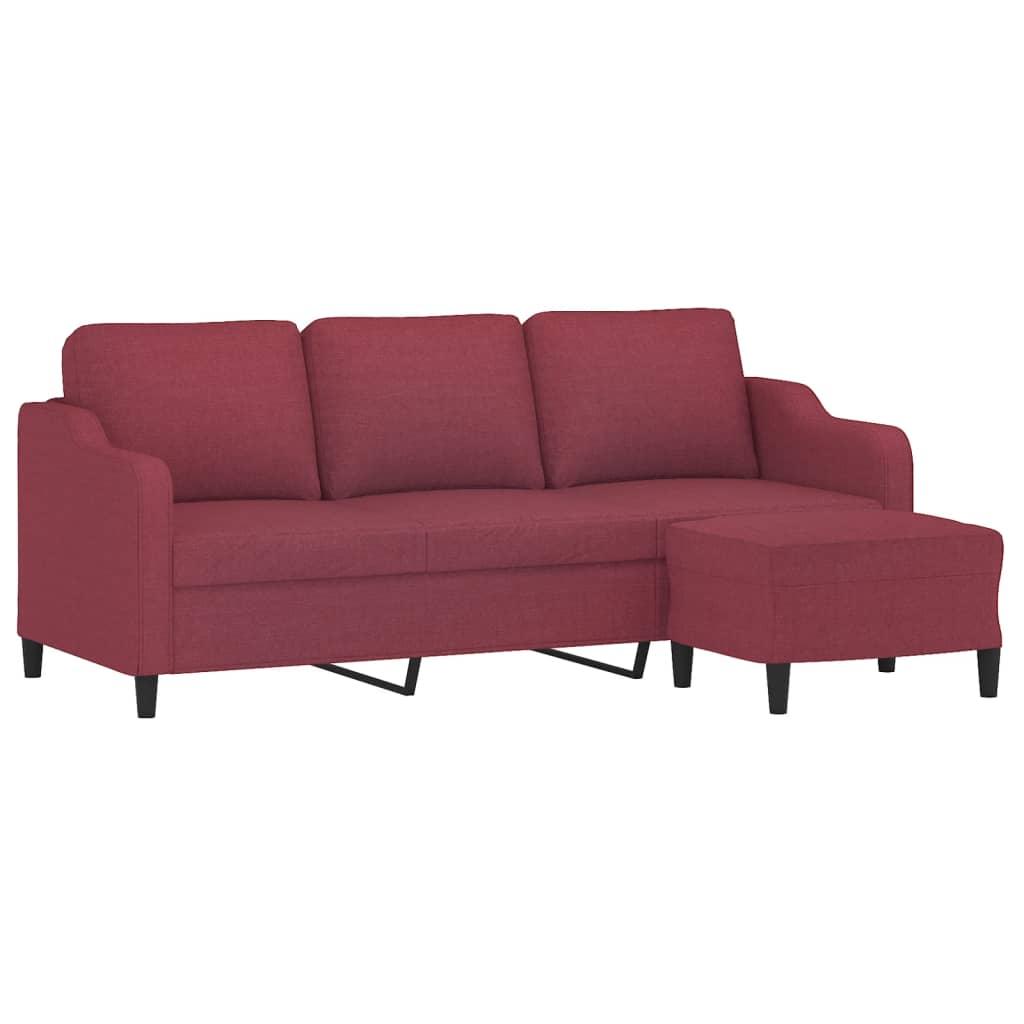 Canapé 3 places avec repose-pieds en tissu rouge vin 180 cm