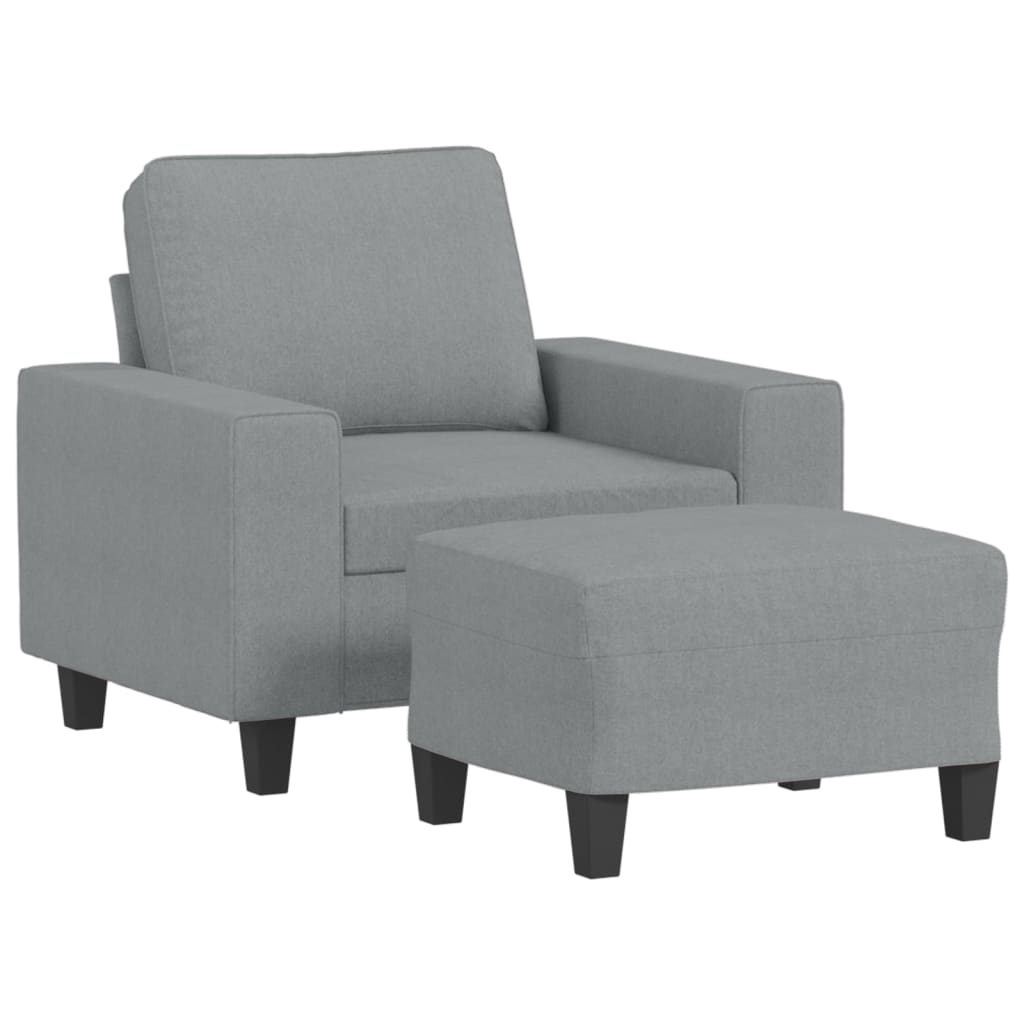 Fauteuil avec tabouret en tissu gris clair 60 cm