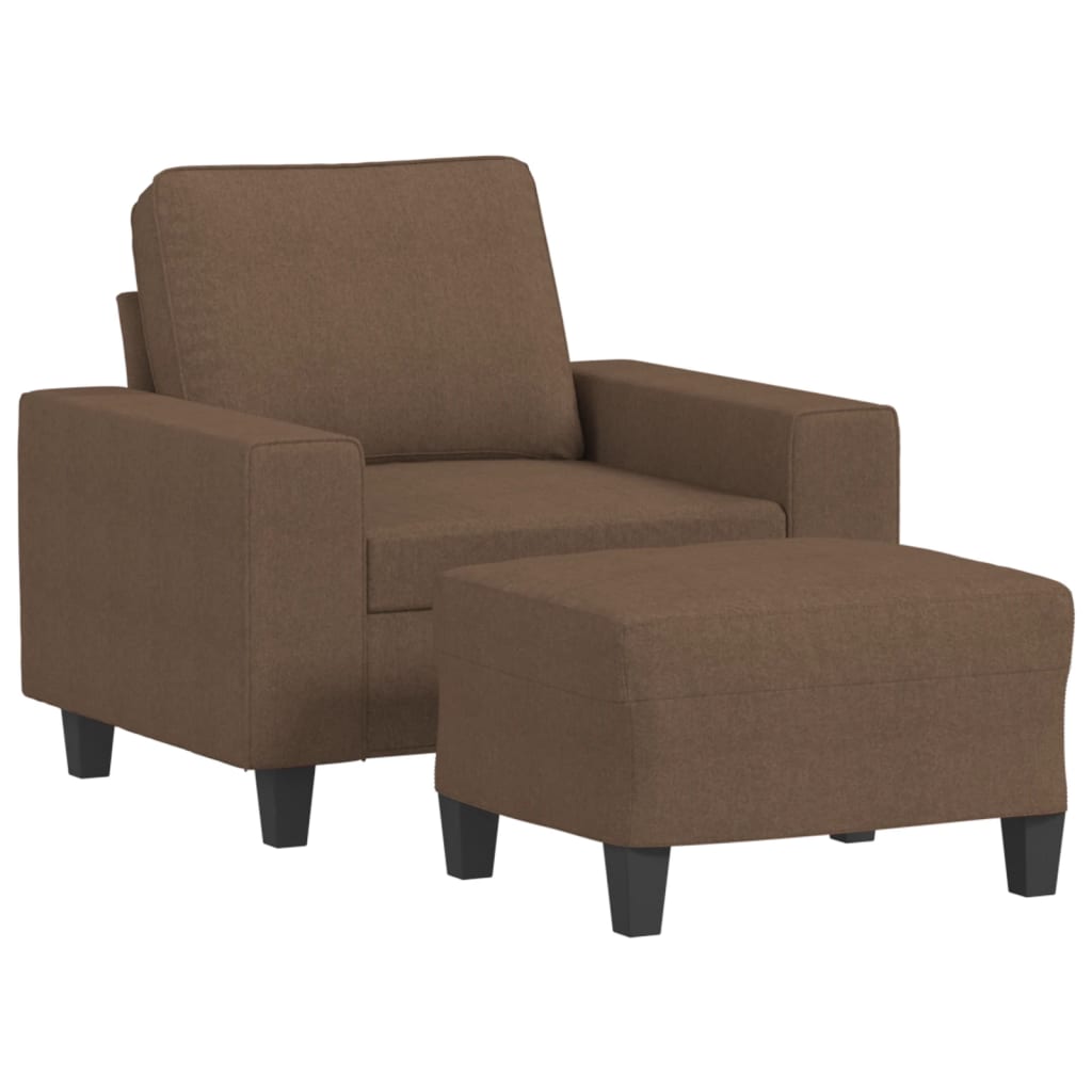 Fauteuil avec tabouret en tissu marron 60 cm